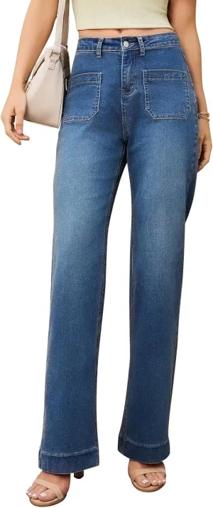 Women Wide Leg Jeans for Women Trendy High Rise Straight Leg Jeans Trendy Denim Pants with Pocket