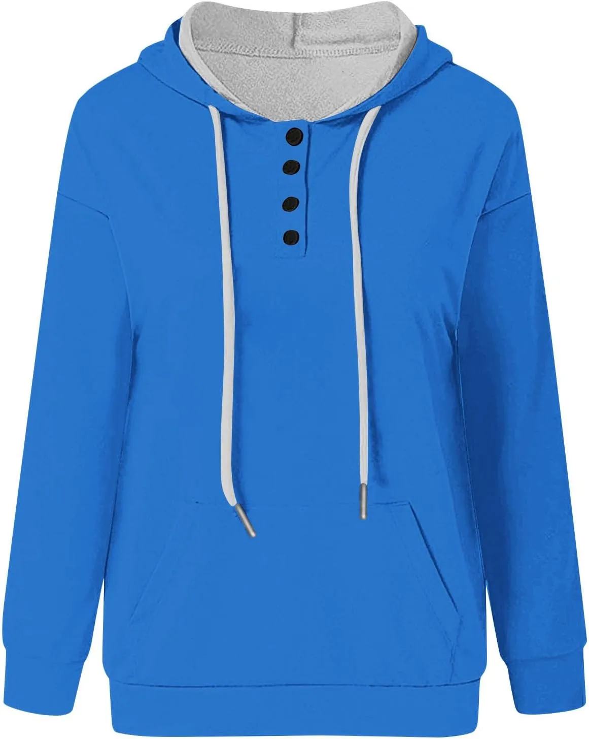 Womens 2024 Button Collar Hoodies Drawstring Hooded Pullover Sweatshirts Casual Long Sleeve Tops Shirts