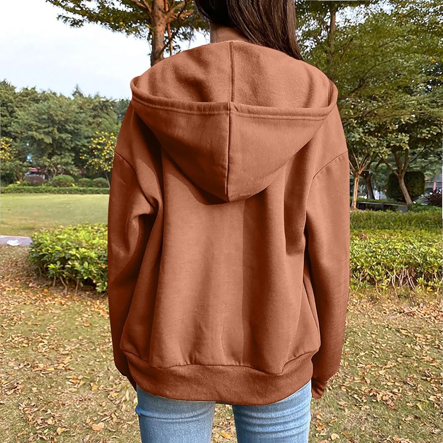 Women's 2024 Fall Zip Up Hoodies Sweatshirt Solid Color Long Sleeve Oversized Coat Casual Cozy Fall Winter Outfits