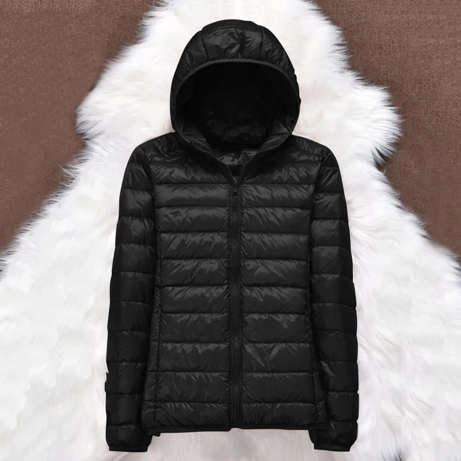 Womens 2024 Warm Lightweight Hooded Windproof Winter Coat Long Sleeve Casual Down Coat Home Outdoor Quilted Puffer Coat