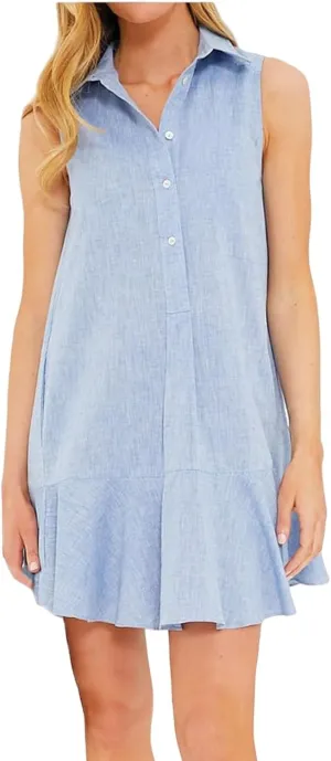 Womens 2025 Summer Sleeveless Shirt Dress Cotton Linen Button Down Ruffle Hem Mini Dresses Loose Flowy Swing Dresses