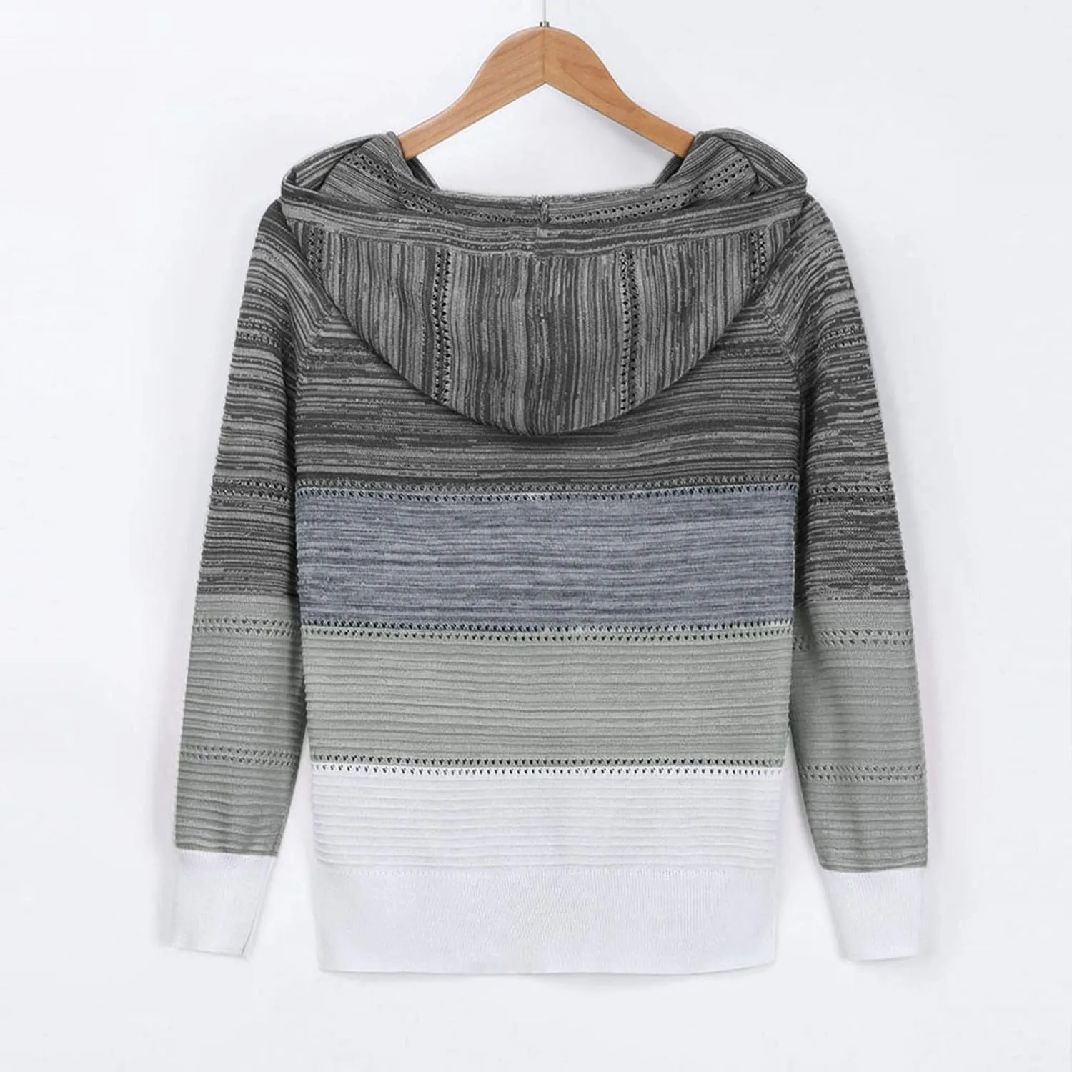 Women's Blouse Knitted Sweatshirts V Neck Hooded Pullover Casual Fashion Patchwork Knit Loose Sweater Tops