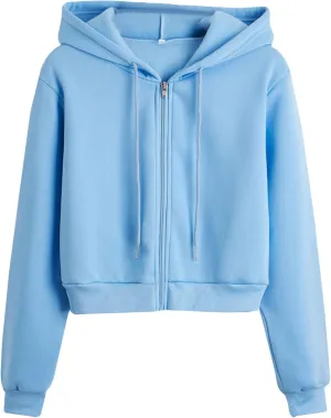 Women's Casual Athletic Fleece Lined Long Sleeve Zip Up Cropped Sweatshirts Hoodies Tops