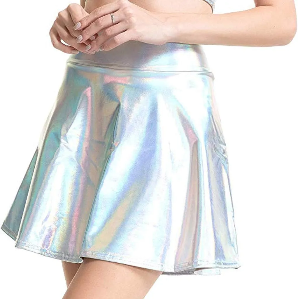 Women's Casual Fashion Shiny Flared Pleated A-Line Mini Skirt Animal Print Skirts for Women