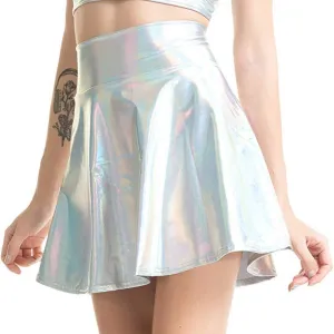 Women's Casual Fashion Shiny Flared Pleated A-Line Mini Skirt Animal Print Skirts for Women