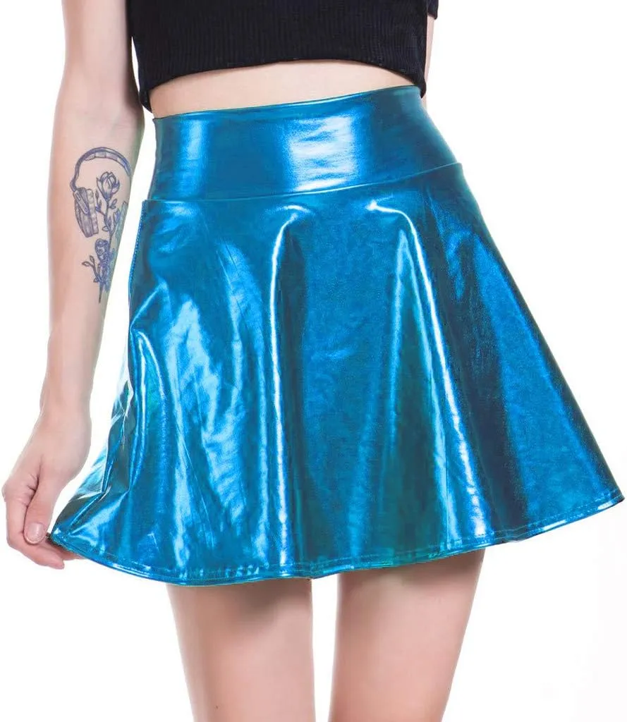 Women's Casual Fashion Shiny Flared Pleated A-Line Mini Skirt Girls Petticoat Skirt