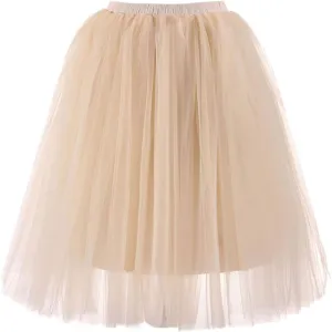 Womens Casual High Waisted Skirts Fashion Solid Versatile A Line Fairy Skirt Prom Party Knee Length Skirt Tutu Skirt