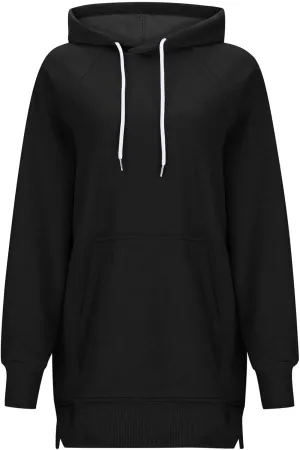 Women's Casual Long Hoodies Oversized Thick Fleece Hooded Sweatshirt Pullover Side Split High Low Hem Tops