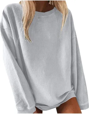 Women's Casual Long Sleeve Fall Tops 2023 Ribbed T-Shirt Thin Sweatshirt Cute Crew Neck Pullover Graphic Tops