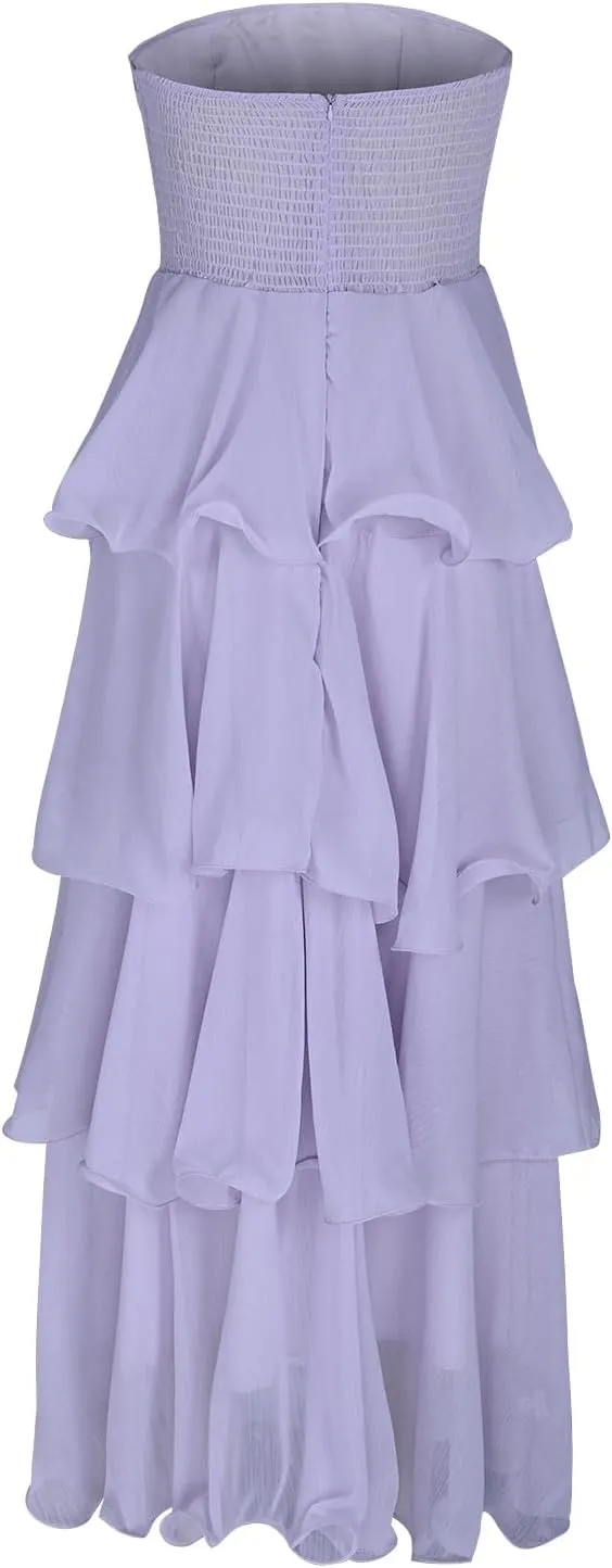 Women's Casual Off Shoulder Maxi Dress Strapless Sleeveless Tiered Layered Tube Sundress Beach Party Long Dresses