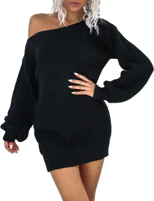Women's Casual Oversized Off Shoulder Sweater Dresses Long Chunky Pullover Jumper