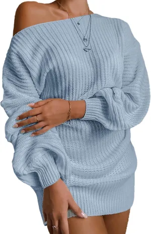 Women's Casual Oversized Off Shoulder Sweater Dresses Long Chunky Pullover Jumper