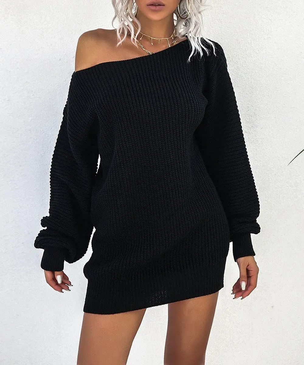 Women's Casual Oversized Off Shoulder Sweater Dresses Long Chunky Pullover Jumper