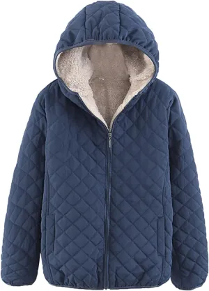 Womens Classic Solid Zip Up Fleece Coat Long Sleeve Hooded Pocket Overcoat Insulated Loose Slim Jacket Winter Outfits