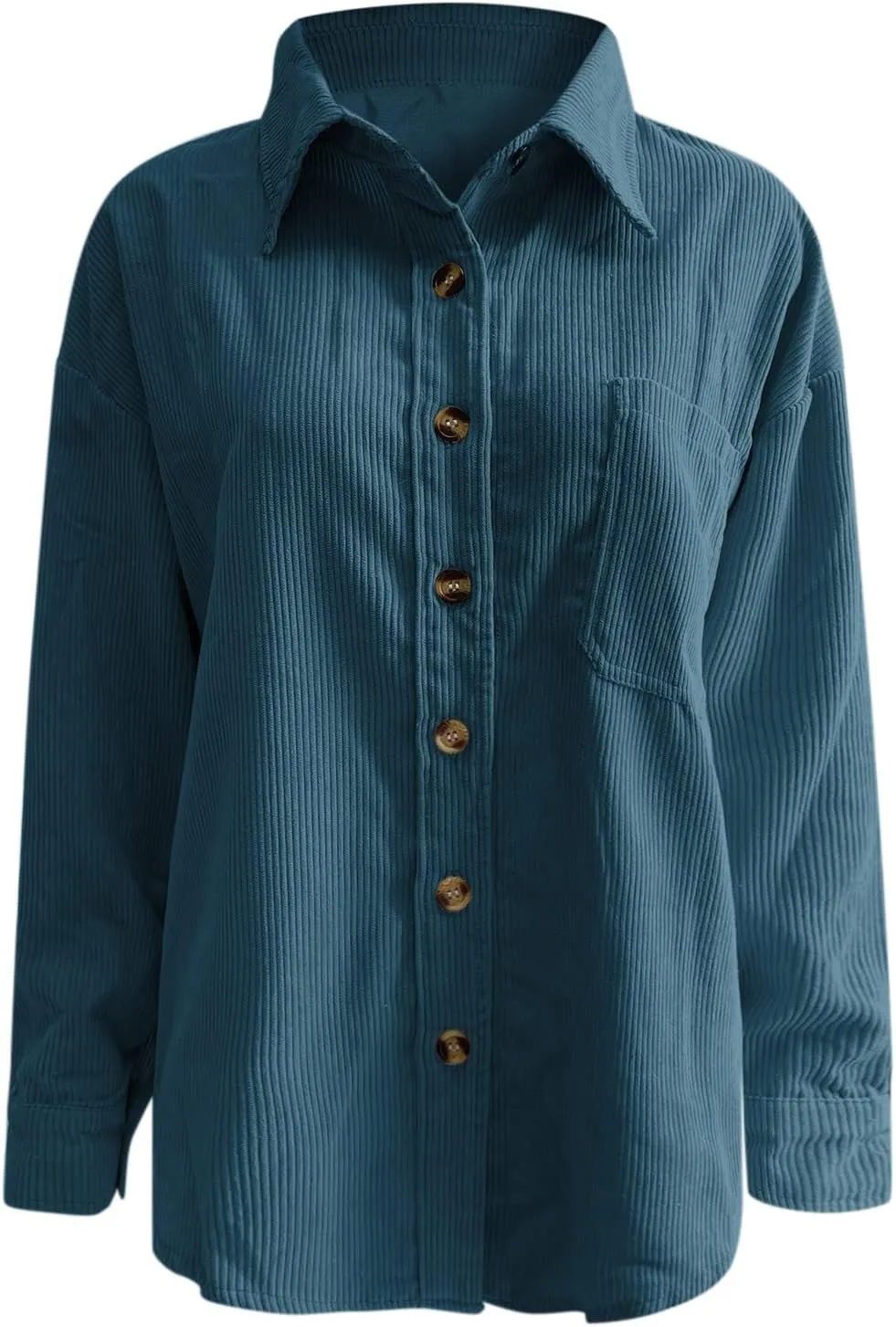 Womens Corduroy Shirts Fall Loose Lapel Buttoned Roll Up Long Sleeve Solid Color Casual Blouse Dressy Business Tunics
