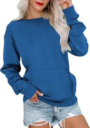 Womens Crewneck Sweatshirt Fleece Long Sleeve Cute Sweatshirts No Hooded Y2k Plain Trendy Hoodies with Pockets