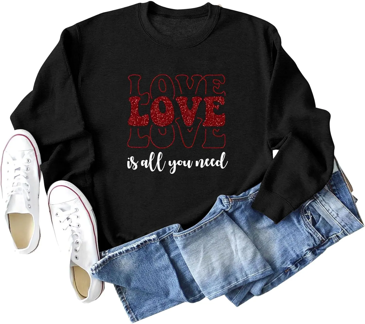 Womens Crewneck Sweatshirts Long Sleeve Crew Neck Pullover Sweatshirt Casual Outfits 2023 Fall Clothes Trendy
