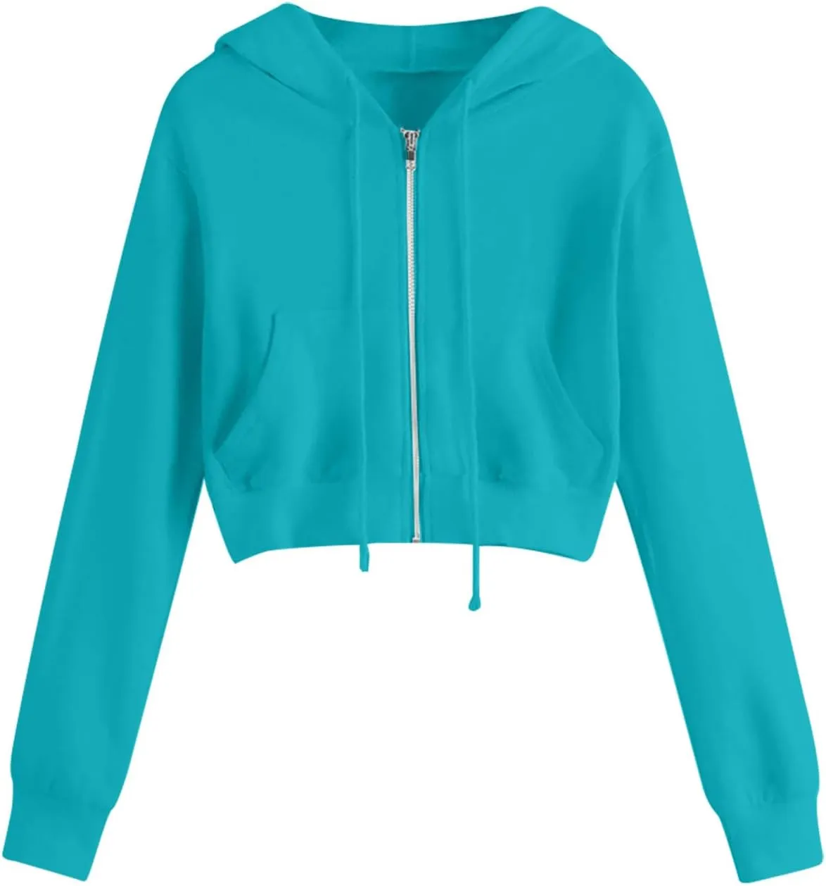 Womens Cropped Zip Up Hoodies Long Sleeve Sweatshirt Jacket with Hood Trendy Y2K Crop Tops Teen Girls Clothes 2024