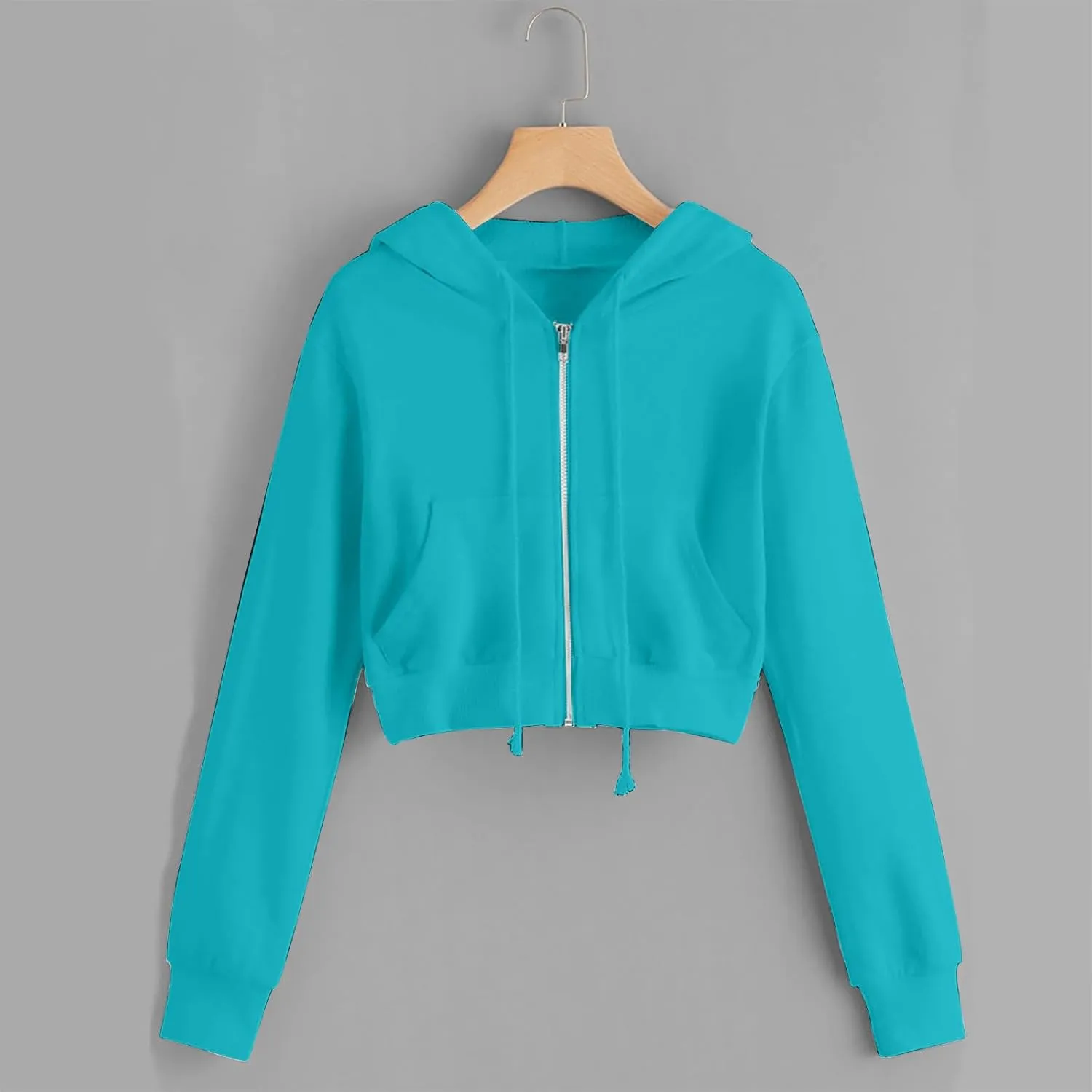 Womens Cropped Zip Up Hoodies Long Sleeve Sweatshirt Jacket with Hood Trendy Y2K Crop Tops Teen Girls Clothes 2024