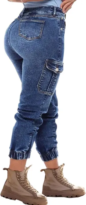 Women's Distressed Ripped Boyfriend Jeans with Pockets, Mid-Rise, Ankle Length