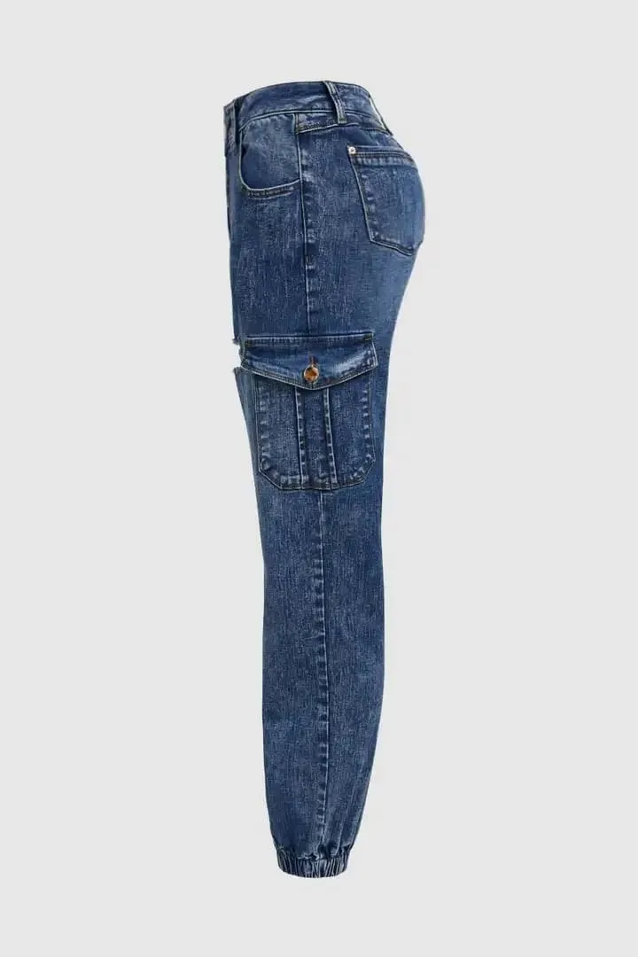 Women's Distressed Ripped Boyfriend Jeans with Pockets, Mid-Rise, Ankle Length