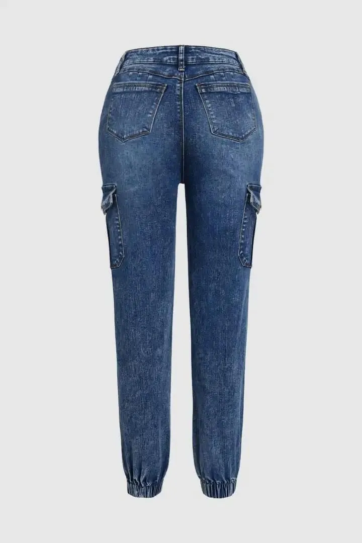 Women's Distressed Ripped Boyfriend Jeans with Pockets, Mid-Rise, Ankle Length