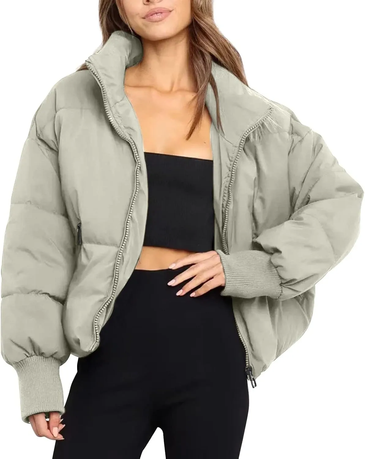 Women's Down Puffer Jacket with Hood Lightweight Thermal Quilted Coat with Pockets Zip-up Winter Warm Jacket XS-L