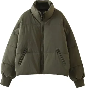 Women's Down Puffer Jacket with Hood Lightweight Thermal Quilted Coat with Pockets Zip-up Winter Warm Jacket XS-L