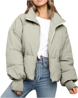 Women's Down Puffer Jacket with Hood Lightweight Thermal Quilted Coat with Pockets Zip-up Winter Warm Jacket XS-L