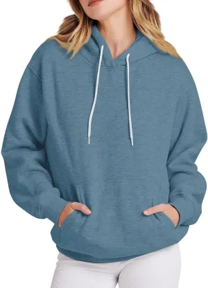 Women's Drawstring Hoodies Oversized Pullover Sweatshirts Pocket Casual Comfy Workout Preepy Track Shirts Fall Tops