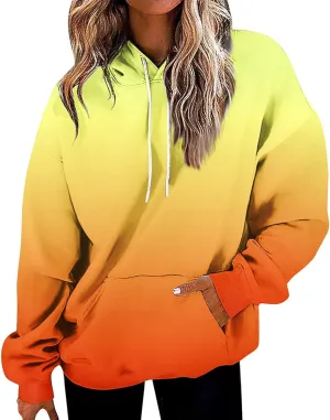 Womens Fall Fashion Hoodies Long Sleeve Hooded Drawstring Sweatshirt Gradient Printed Graphic Daily Pullover Tops