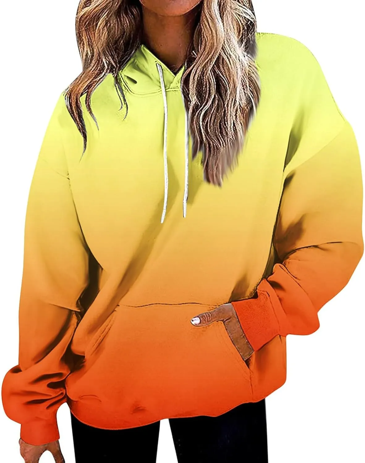 Womens Fall Fashion Hoodies Long Sleeve Hooded Drawstring Sweatshirt Gradient Printed Graphic Daily Pullover Tops