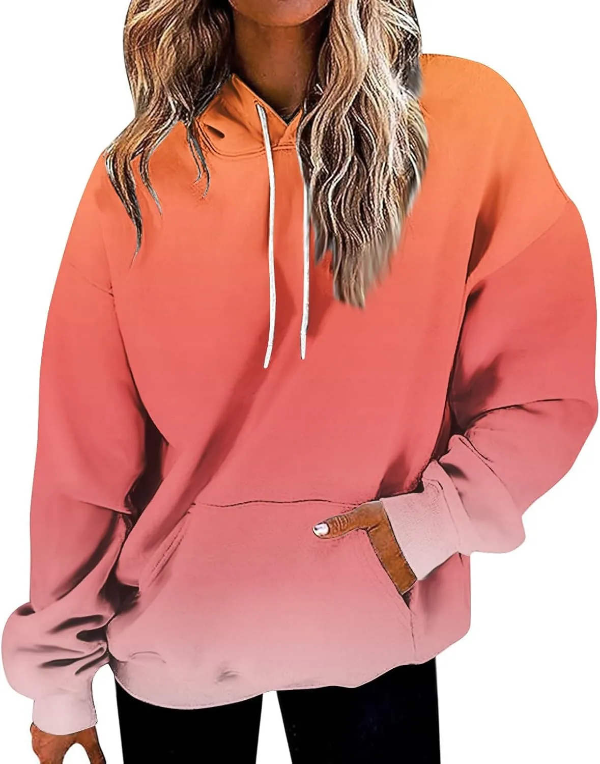Womens Fall Fashion Hoodies Long Sleeve Hooded Drawstring Sweatshirt Gradient Printed Graphic Daily Pullover Tops