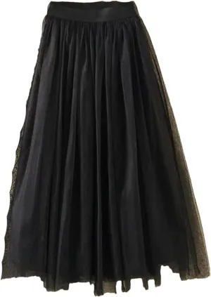 Women's Fashion Gauze Skirt High-Waisted Mid-Length A-Line Skirt Versatile Mesh Puff Skirts