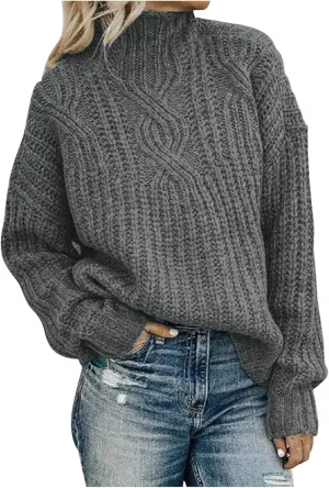 Womens Fashion Sweatshirt Fitted Sweater Turtleneck Knitting Long Sleeves Casual Loose Blouse Solid Color Tops Pullover