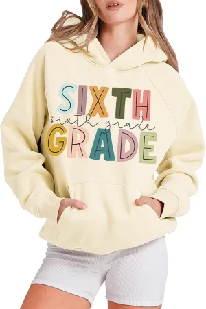 Womens Fashion Teacher Hoodie Loose Hooded Back to School Funny Letter Print Pullover Sweatshirts Fall Casual Hoodies