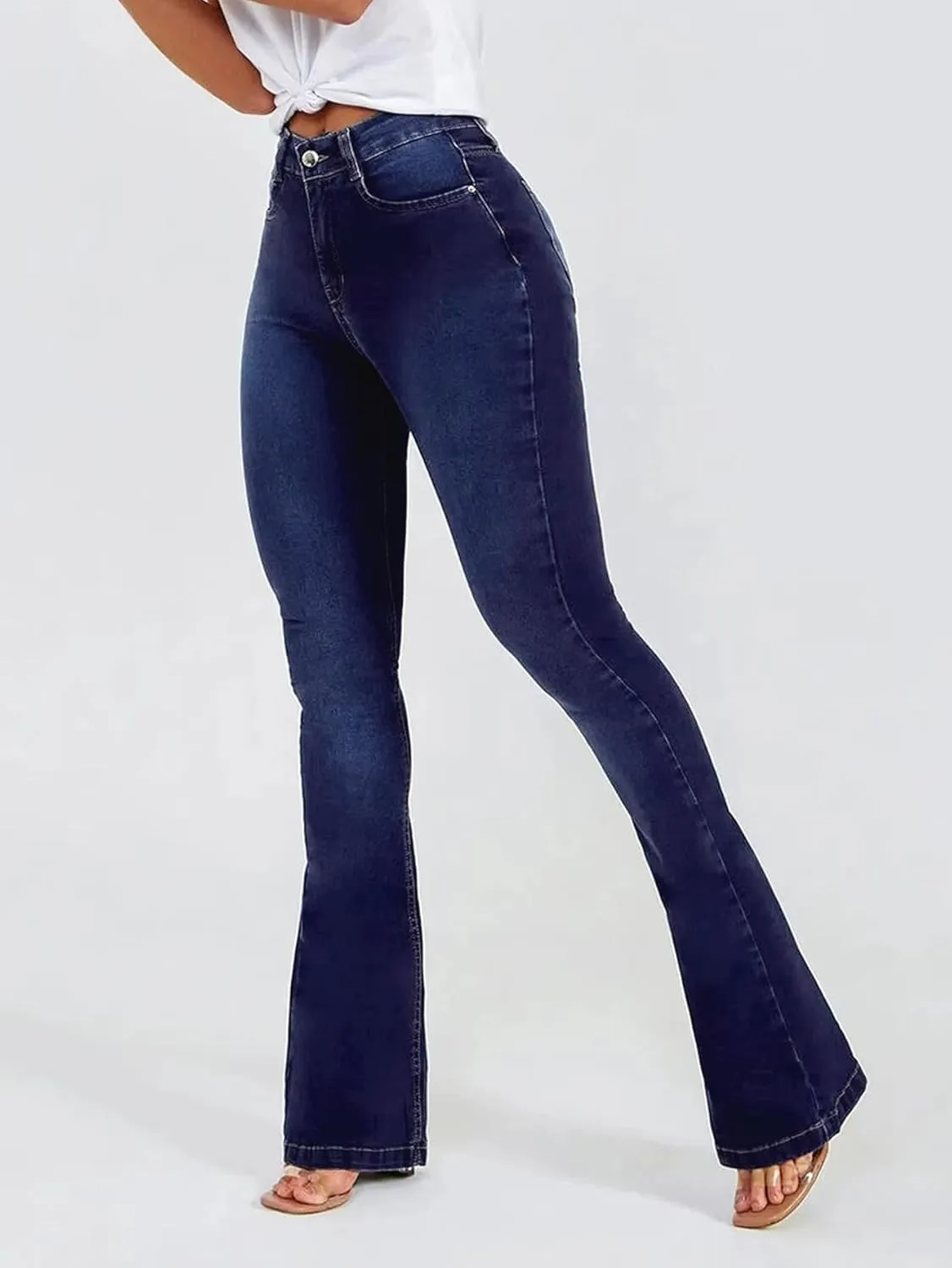Women's Flare Stretch High Rise Jeans Skinny Bell Bottom Denim Pants