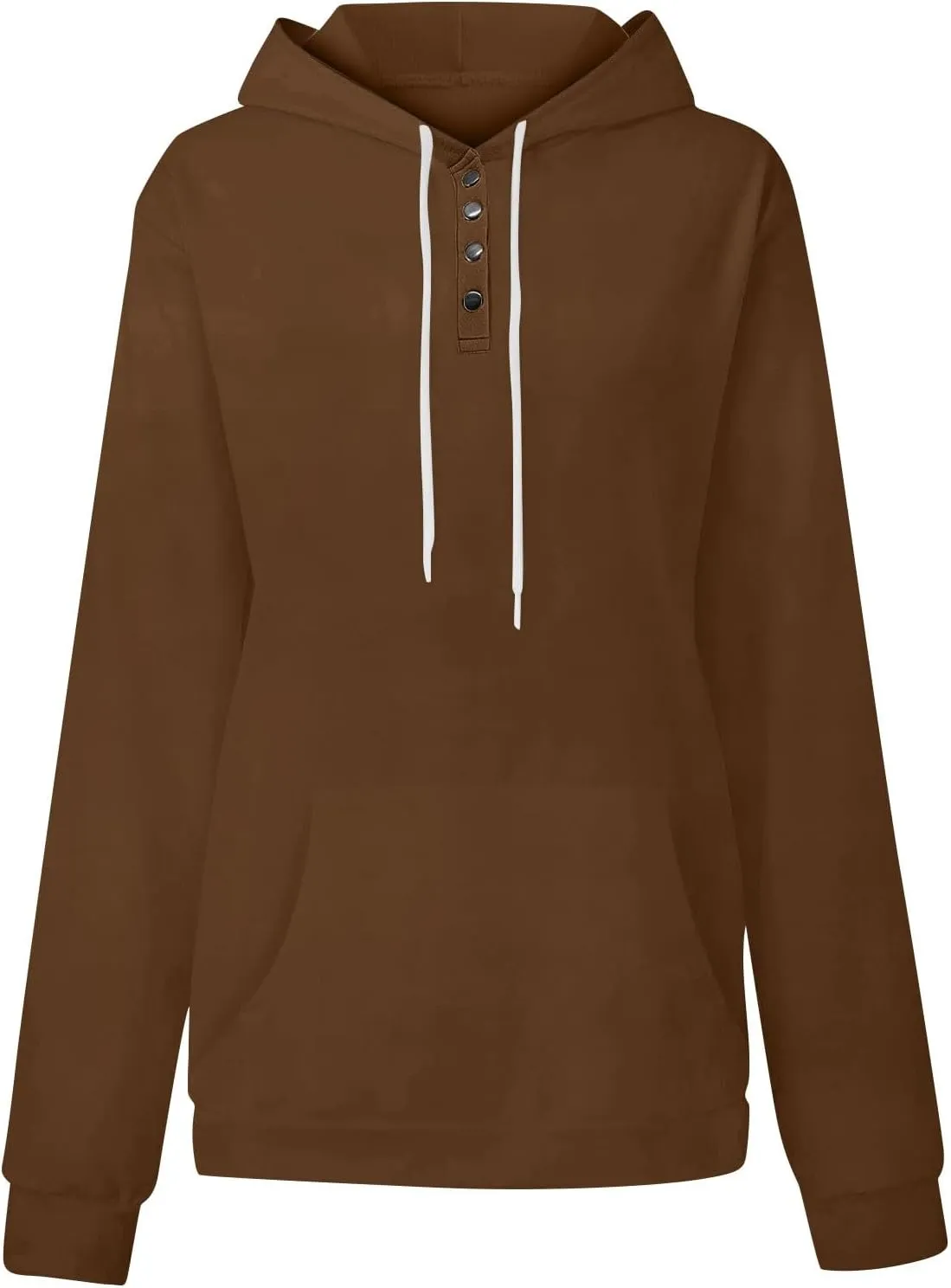 Womens Fleece Button Oversized Sweatshirt Drawstring Lightweight Baggy Hoodie Drop Shoulder Hooded Pullover w/Pockets