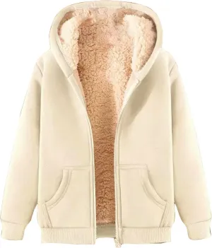 Women's Fleece Hoodie Zip Up Sherpa Lined Warm Winter Hooded Sweatshirt for Women with Pocket Fleece Jacket Women