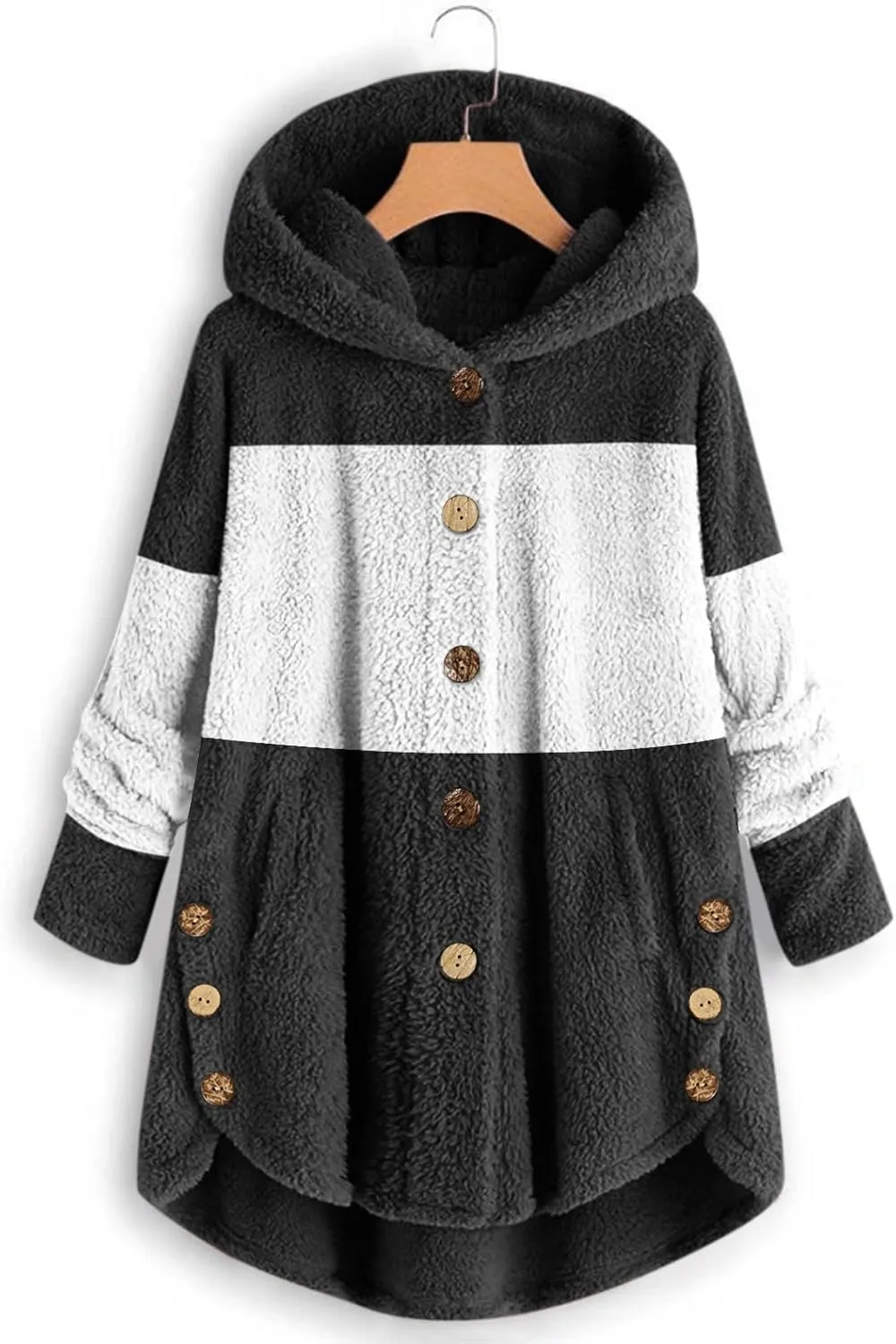 Womens Fleece Sherpa Hoodie Winter Warm Fuzzy Jacket Coats Outerwear with Pocket OverSize Pullover Hoodies