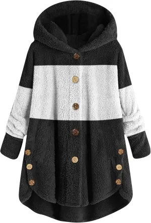 Womens Fleece Sherpa Hoodie Winter Warm Fuzzy Jacket Coats Outerwear with Pocket OverSize Pullover Hoodies