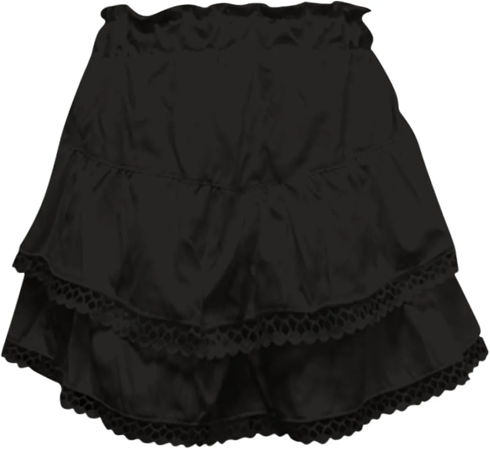 Womens Flowy Skirt Elastic High Waisted Pleated Mini Skirts Summer Casual Tiered Ruffle Skirt Lace Trim Boho Skirts