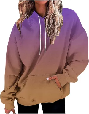 Womens Gardient Print Oversized Sweatshirt Long Sleeve Hoodies Tops Teen Girls Y2K Clothes Trendy Fall Outfits