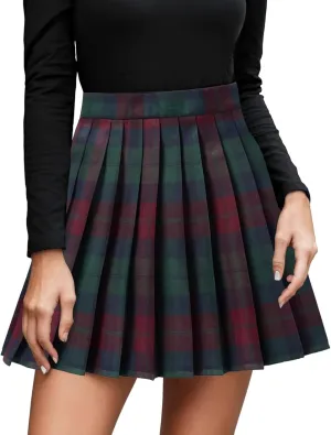 Womens Girl High Waisted Pleated Tennis Skirt School A-Line Skirts Mini Plaid Skirt