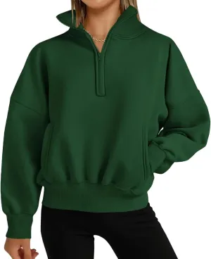 Womens Half Zip Sweatshirt Fleece Oversized Cropped Sweatshirt Long Sleeve Pullover Tops Fall Winter Outfits Clothes