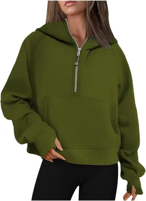 Women's Half Zip Up Sweatshirts Casual Long Sleeve Collar Pullover Trendy Fall Tops Comfort Winter Clothes with Pocket