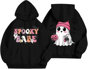 Womens Halloween Sweatshirt Cute Ghost Graphic Hoodies Funny Spooky Pumpkin Face Tops Fall Season Sweatshirts Clothes