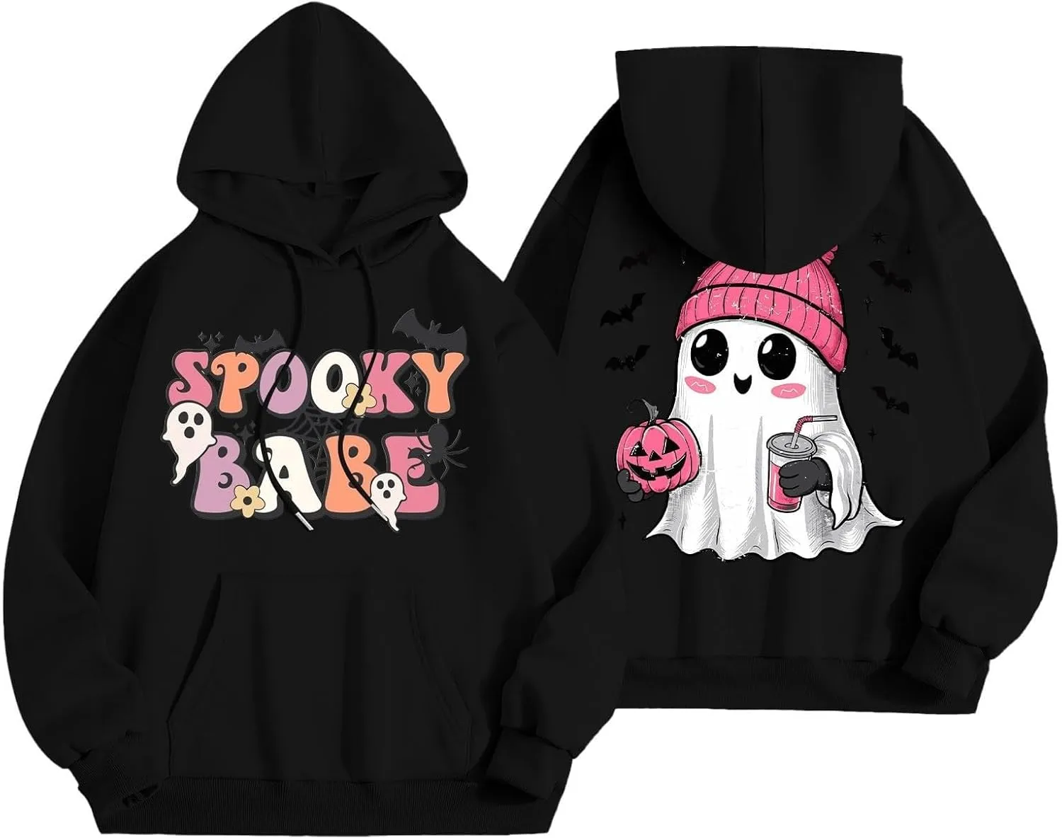 Womens Halloween Sweatshirt Cute Ghost Graphic Hoodies Funny Spooky Pumpkin Face Tops Fall Season Sweatshirts Clothes