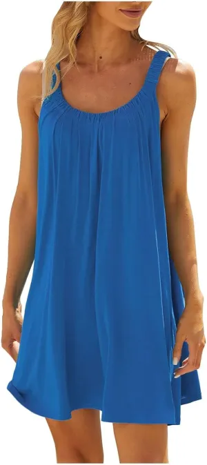 Womens Hawaiian Dresses Retro Classic Scoop Neck Tank Mini Beach Dress Summer Casual Cover Ups for Women
