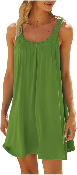 Womens Hawaiian Dresses Retro Classic Scoop Neck Tank Mini Beach Dress Summer Casual Cover Ups for Women